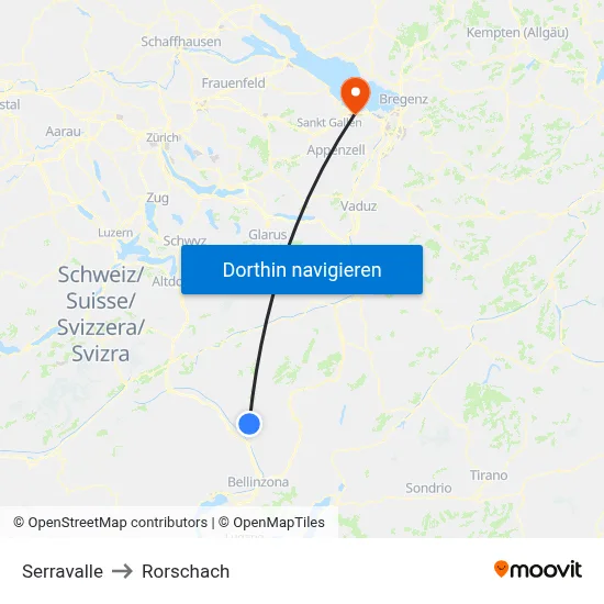 Serravalle to Rorschach map