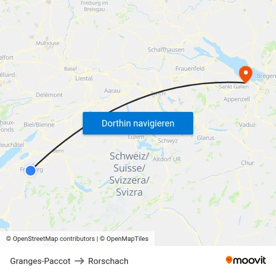 Granges-Paccot to Rorschach map
