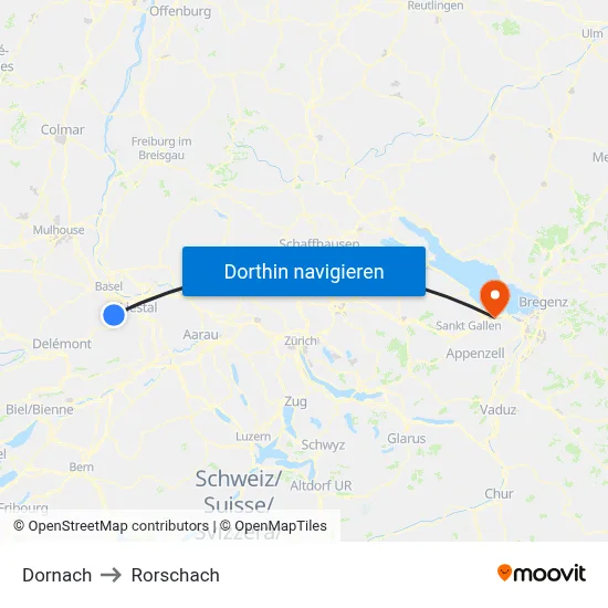 Dornach to Rorschach map