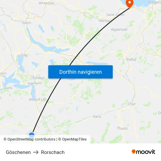 Göschenen to Rorschach map