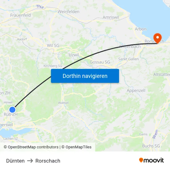 Dürnten to Rorschach map