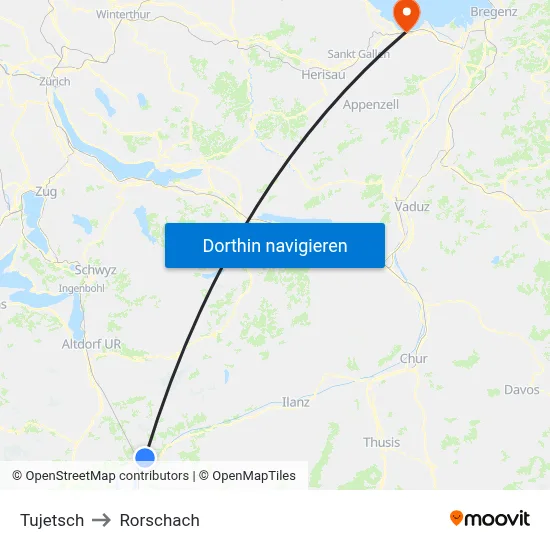 Tujetsch to Rorschach map