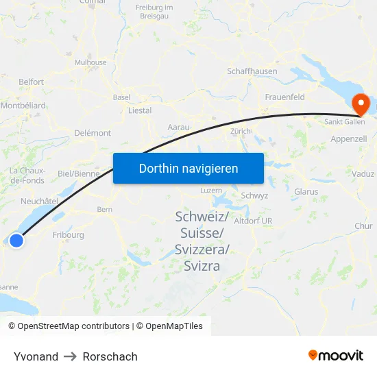 Yvonand to Rorschach map