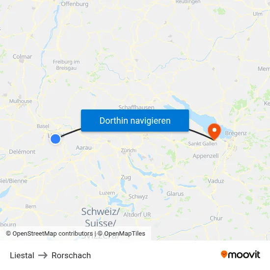 Liestal to Rorschach map