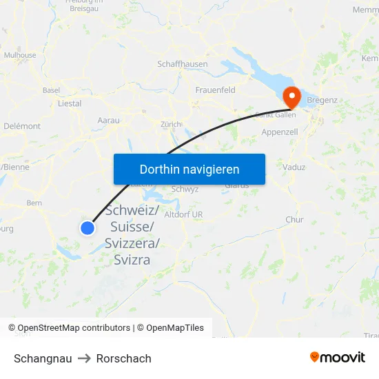 Schangnau to Rorschach map