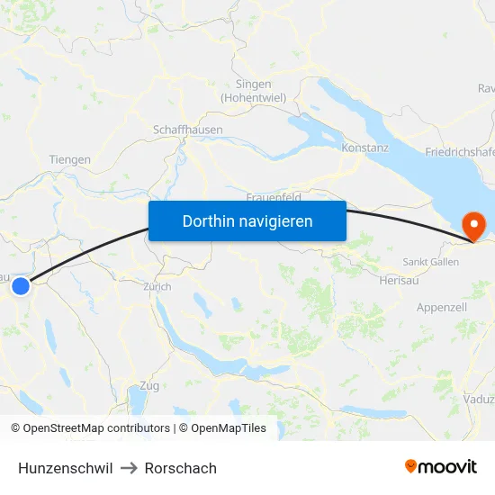 Hunzenschwil to Rorschach map