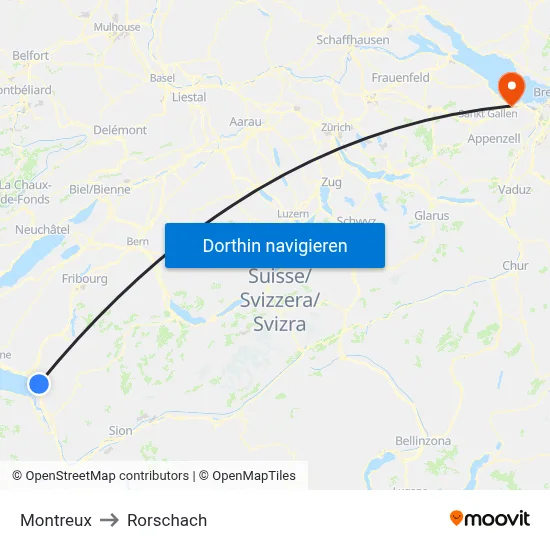 Montreux to Rorschach map