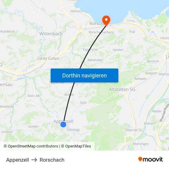 Appenzell to Rorschach map