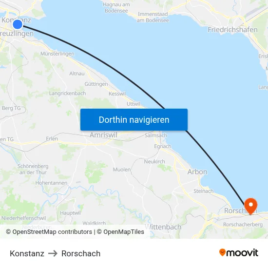 Konstanz to Rorschach map