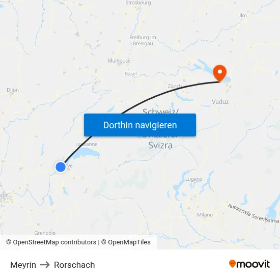 Meyrin to Rorschach map