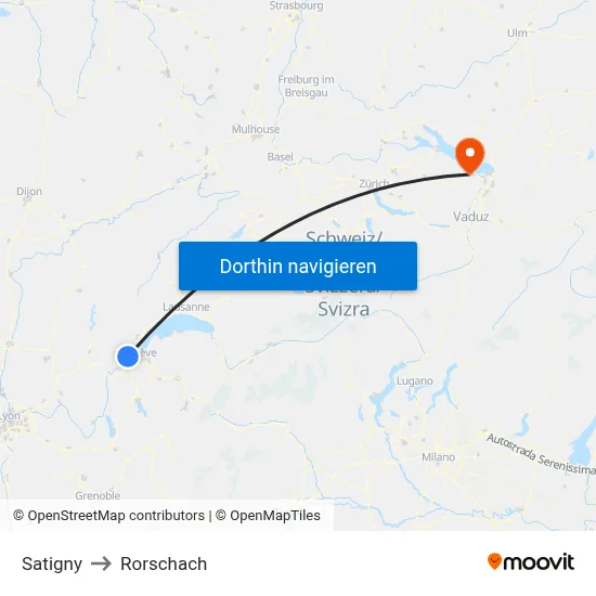 Satigny to Rorschach map