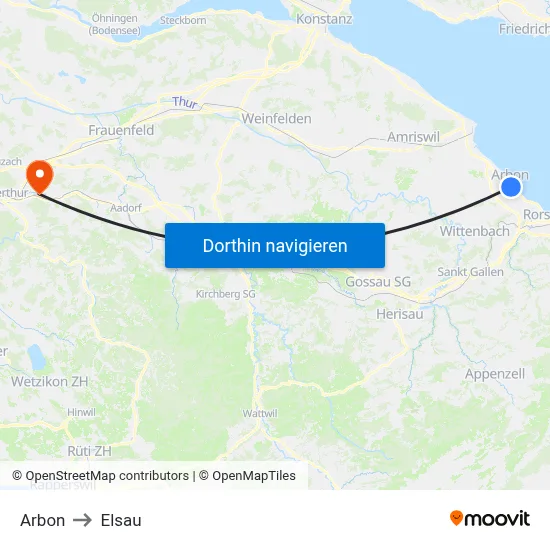 Arbon to Elsau map