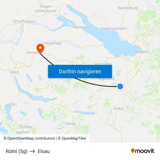 Rüthi (Sg) to Elsau map