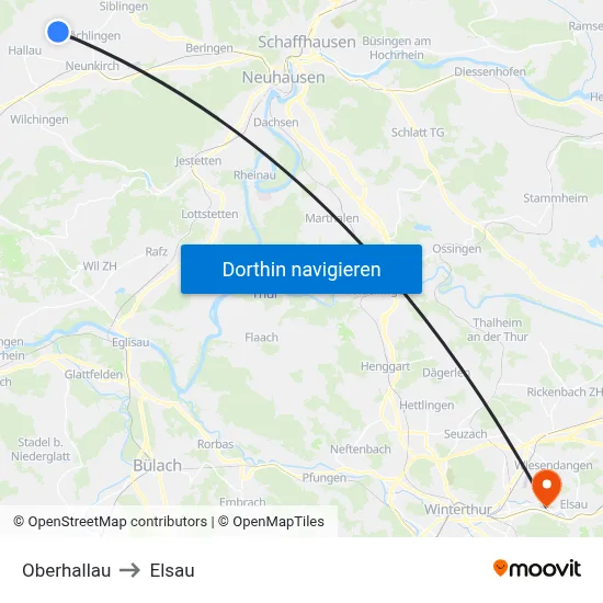 Oberhallau to Elsau map