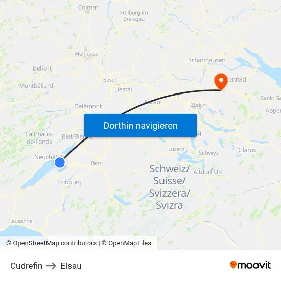 Cudrefin to Elsau map