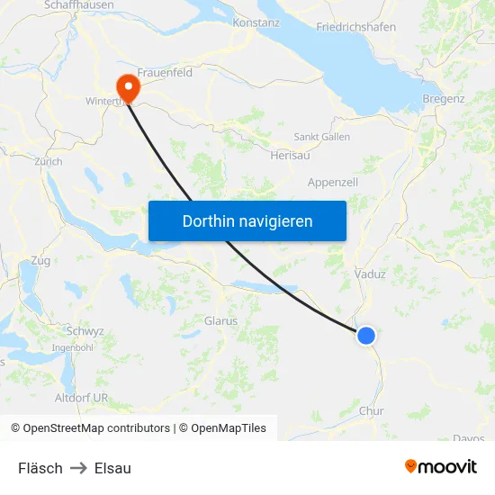 Fläsch to Elsau map