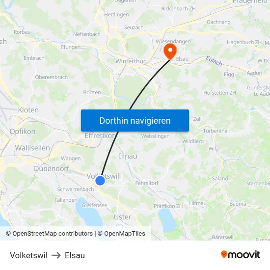 Volketswil to Elsau map