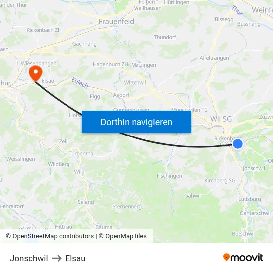 Jonschwil to Elsau map