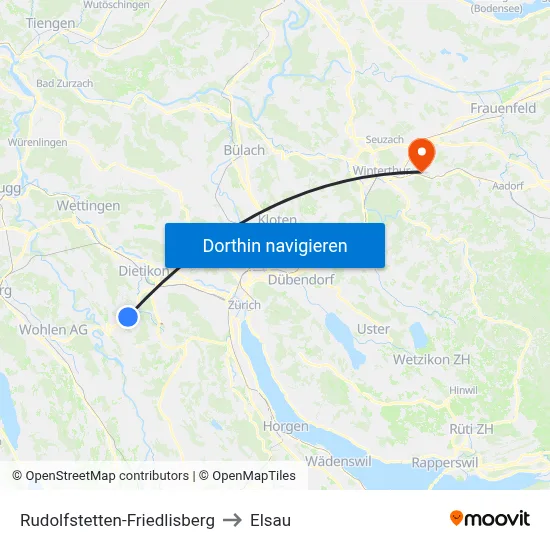 Rudolfstetten-Friedlisberg to Elsau map