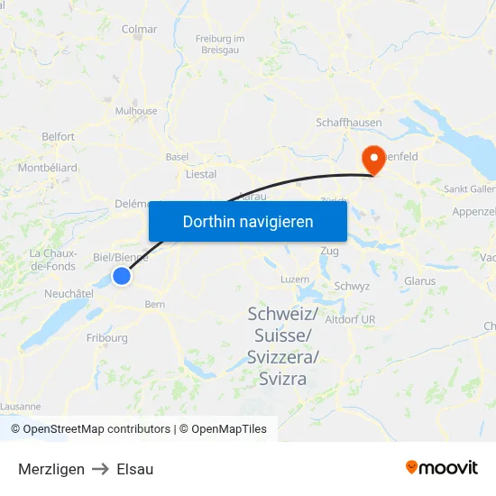 Merzligen to Elsau map