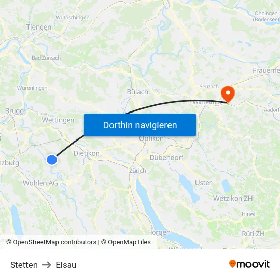 Stetten to Elsau map