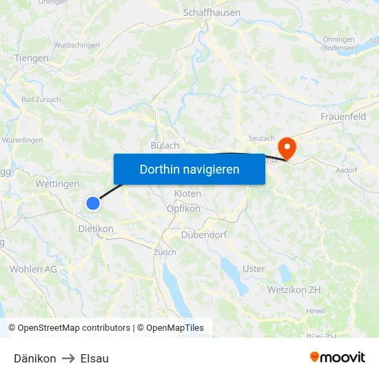 Dänikon to Elsau map