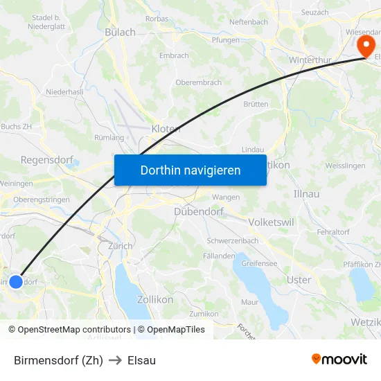 Birmensdorf (Zh) to Elsau map