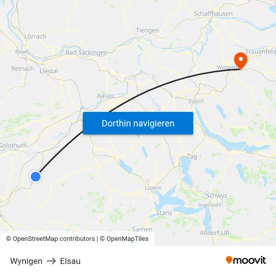 Wynigen to Elsau map