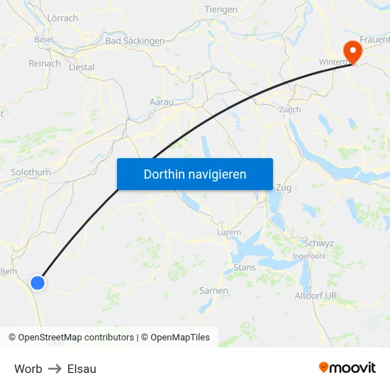 Worb to Elsau map