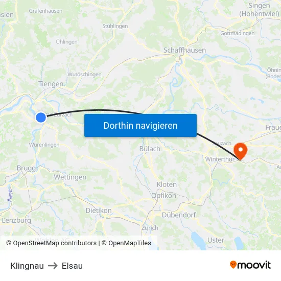 Klingnau to Elsau map