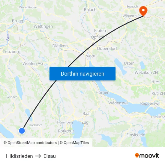 Hildisrieden to Elsau map
