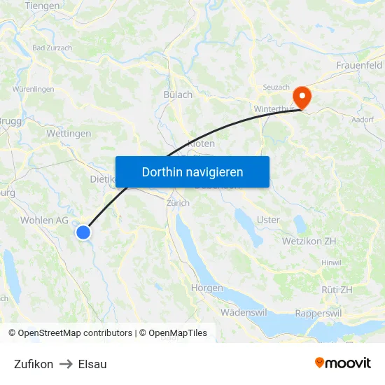 Zufikon to Elsau map