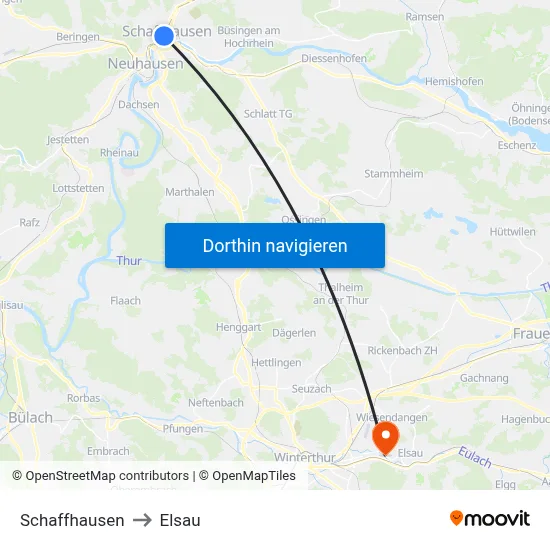Schaffhausen to Elsau map
