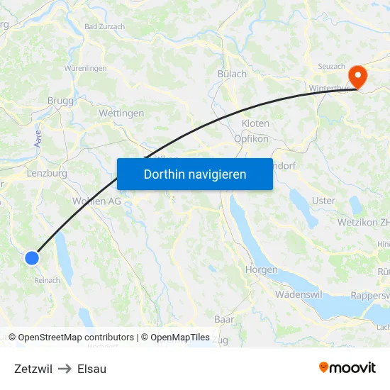Zetzwil to Elsau map