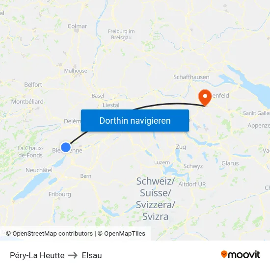 Péry-La Heutte to Elsau map