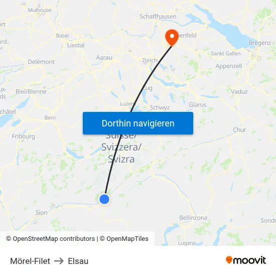 Mörel-Filet to Elsau map