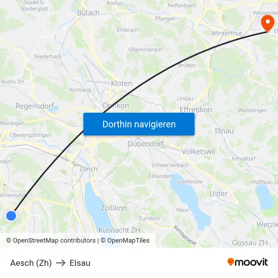 Aesch (Zh) to Elsau map