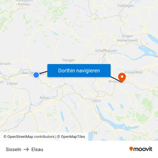 Sisseln to Elsau map