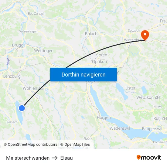 Meisterschwanden to Elsau map