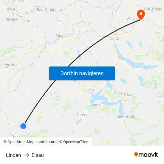 Linden to Elsau map
