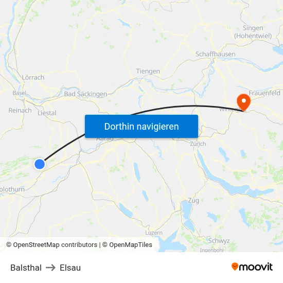 Balsthal to Elsau map