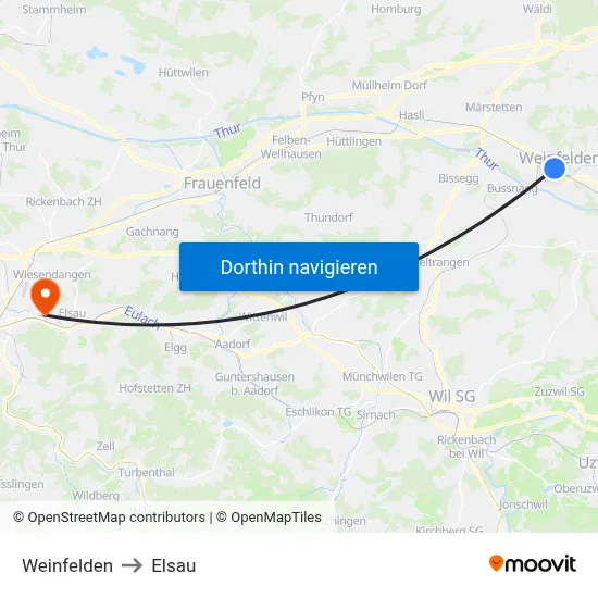 Weinfelden to Elsau map