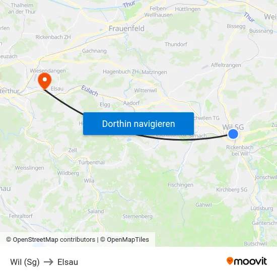 Wil (Sg) to Elsau map