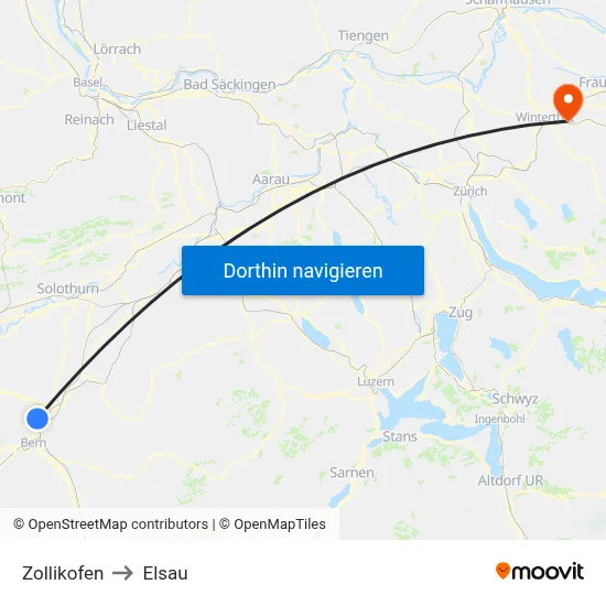 Zollikofen to Elsau map