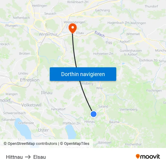 Hittnau to Elsau map