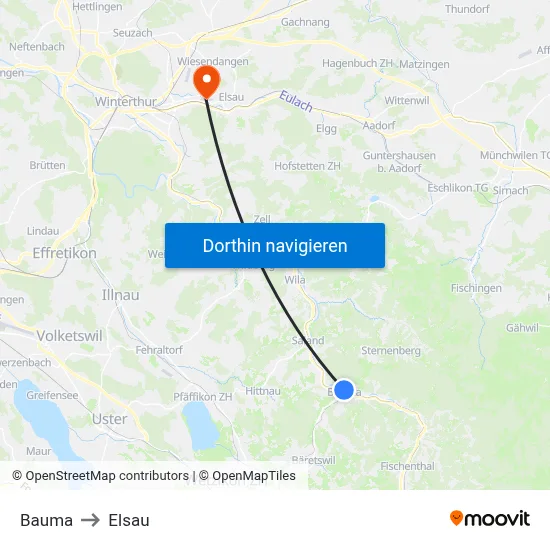 Bauma to Elsau map