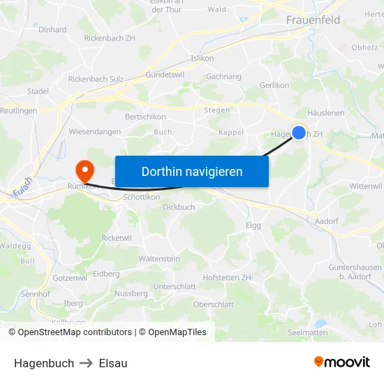 Hagenbuch to Elsau map
