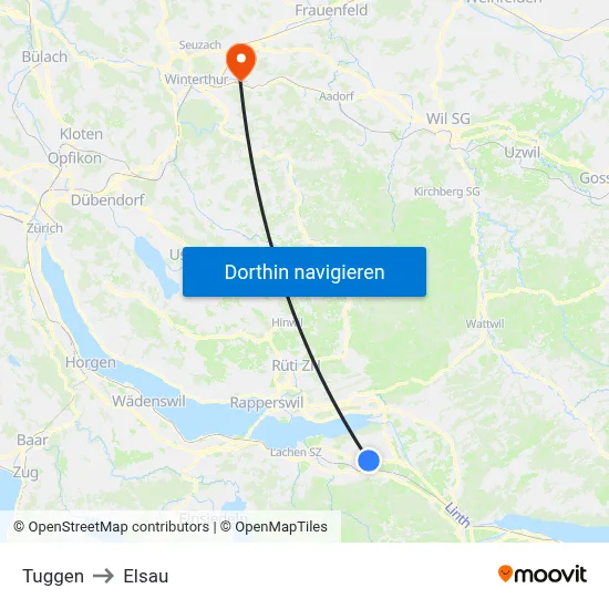 Tuggen to Elsau map