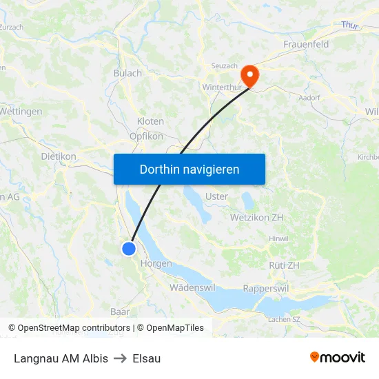 Langnau AM Albis to Elsau map