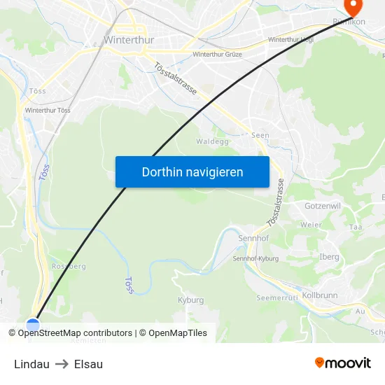 Lindau to Elsau map